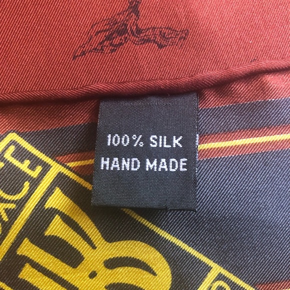 Rolls Royce 100% Silk Handmade Scarf 29” - Brownish Red, Navy & Gold - Picture 4 of 6